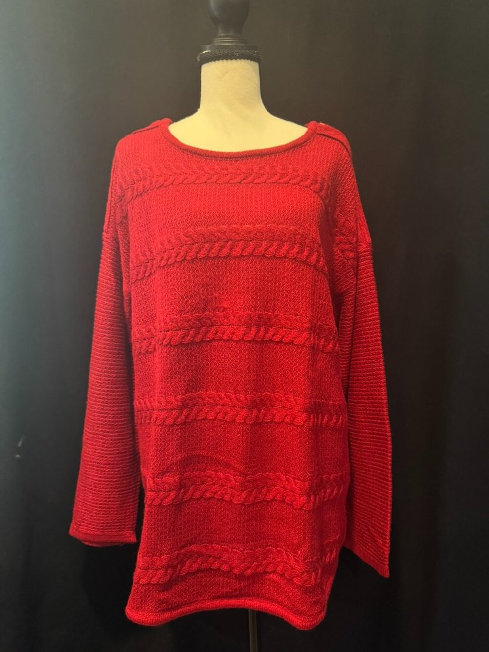 Design 365 Red Cable-Knit Tunic Sweater, Size XL